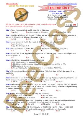 Đề thi thử lần 1 năm học 2016  2017 môn Hóa học - Mã đề 201